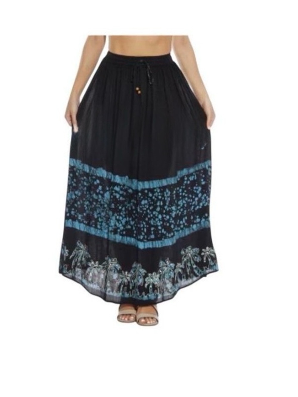 Vintage Y2K Goth Tokyo Denam Bank Black Sequin Swing Boho Tye Dye Maxi Skirt
